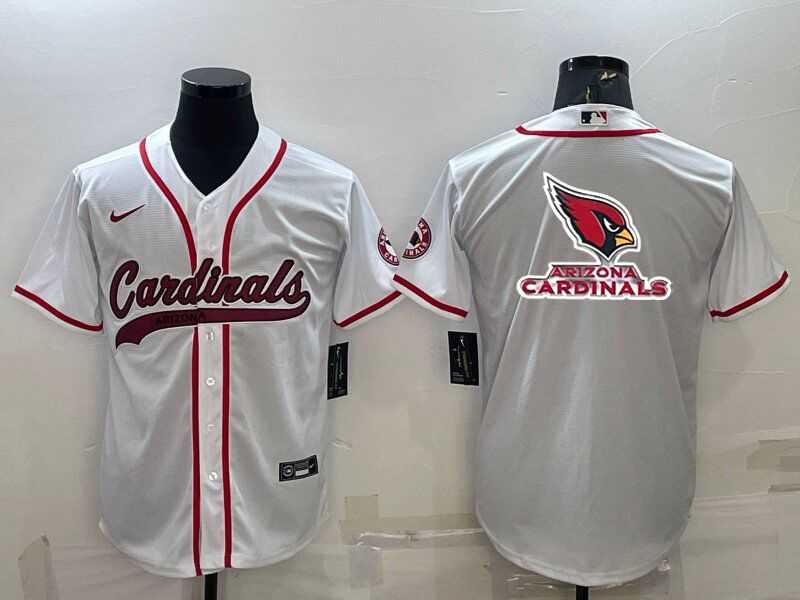Men%27s Arizona Cardinals White Team Big Logo With Patch Cool Base Stitched Baseball Jersey